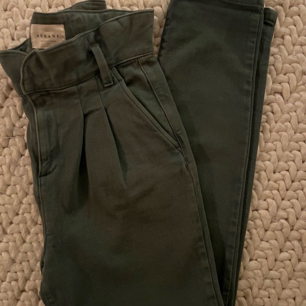 Sézane Austin Trousers Size 36 Green High Waist - Picture 5 of 6